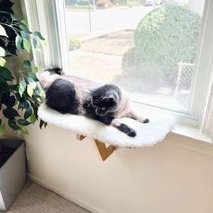 Oak Cat Window Perch_Sturdy-Safe support leg_Installed-removed 1 minute_No tools No nails_Cat Window Shelf_22&quot;x10&quot;_Cat Lover Gift
