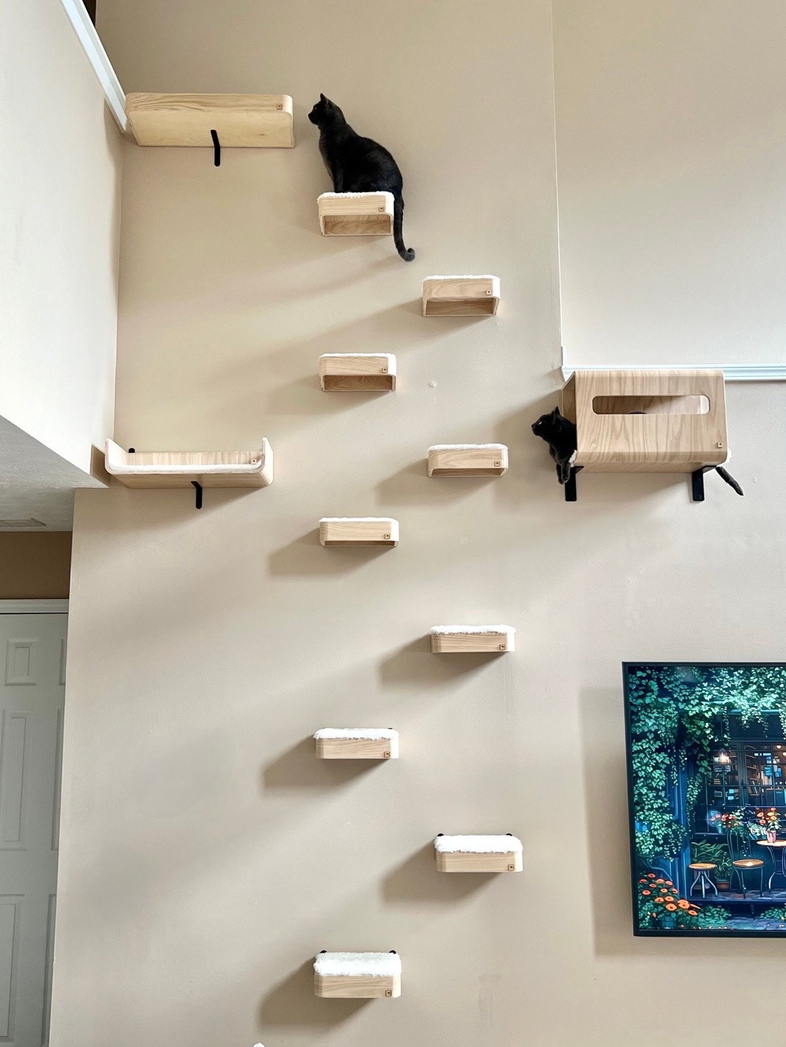 Wood Cat Wall Steps with Faux Fur, Cat Climbing Shelf - 1 SHELF+3 STEPS