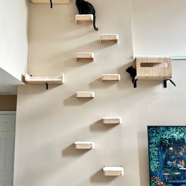 Wood Cat Wall Steps with Faux Fur, Cat Climbing Shelf