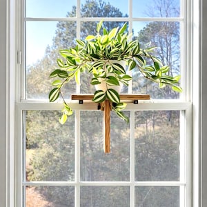 For the middle of the window, Oak Window Plant Shelf, Indoor Herb Garden, Easy Install