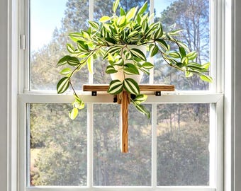 For the middle of the window, Oak Window Plant Shelf, Indoor Herb Garden, Easy Install