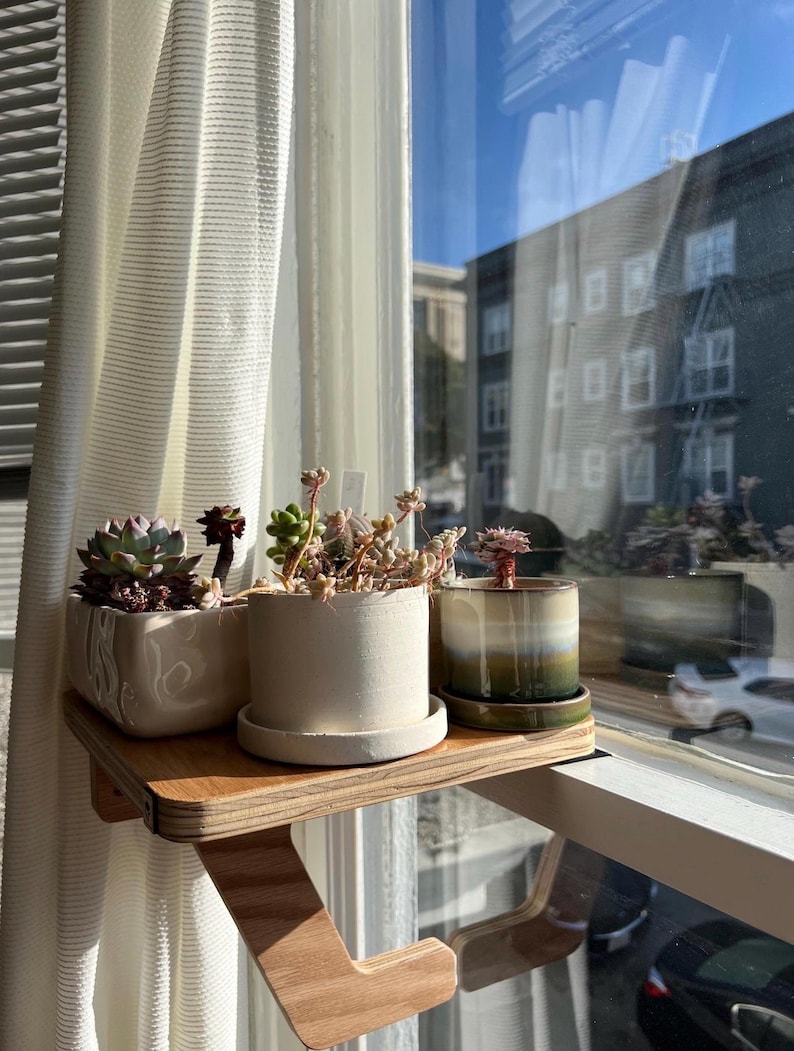 For the middle of the window, Oak Window Plant Shelf, Indoor Herb Garden, Easy Install image 15