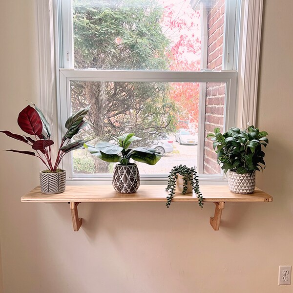 Shelves of various sizes_Oak Window Shelf_Sturdy-Safe support legs_Installed-removed 1 minute_No tools nails_Plant Shelf_Flower Herb Shelf