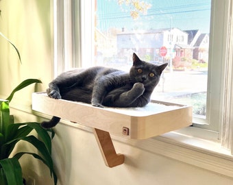 Cat Window Perch, Sturdy Wooden Cat Shelf, No Tools Install