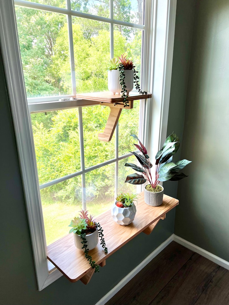 For the middle of the window, Oak Window Plant Shelf, Indoor Herb Garden, Easy Install image 10
