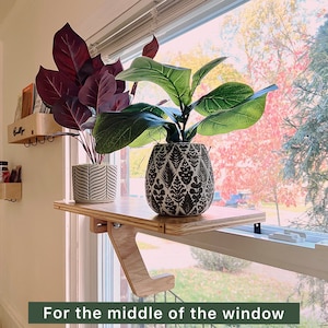 For the middle of the window_Oak window Shelf_Sturdy-Safe support leg_Plant Shelf_Flower Herb Shelf_Installed 1 minute_No tools