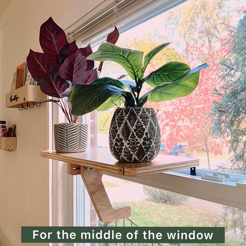 For the middle of the window, Oak Window Plant Shelf, Indoor Herb Garden, Easy Install image 8