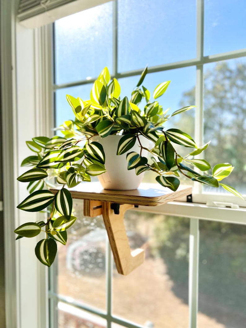 For the middle of the window, Oak Window Plant Shelf, Indoor Herb Garden, Easy Install image 3