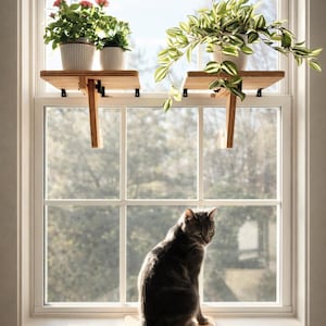 For the middle of the window, Oak Window Plant Shelf, Indoor Herb Garden, Easy Install image 2