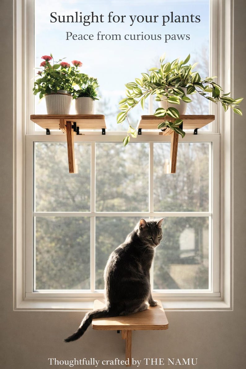 For the middle of the window, Oak Window Plant Shelf, Indoor Herb Garden, Easy Install image 2