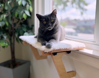 22"x10" Oak Cat Window Perch_Sturdy-Safe support legs_Installed-removed 1 minute_No tools No nails_Cat Window Shelf_Cat Bed_Cat Lover Gift