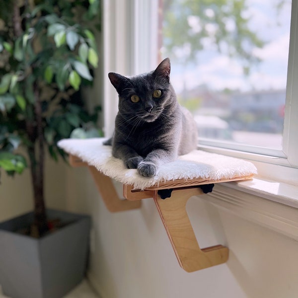22"x10" Oak Cat Window Perch_Sturdy-Safe support legs_Installed-removed 1 minute_No tools No nails_Cat Window Shelf_Cat Bed_Cat Lover Gift
