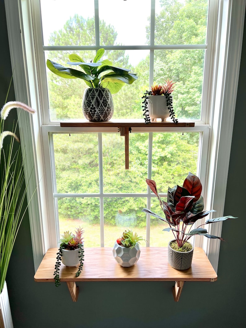 For the middle of the window, Oak Window Plant Shelf, Indoor Herb Garden, Easy Install image 9