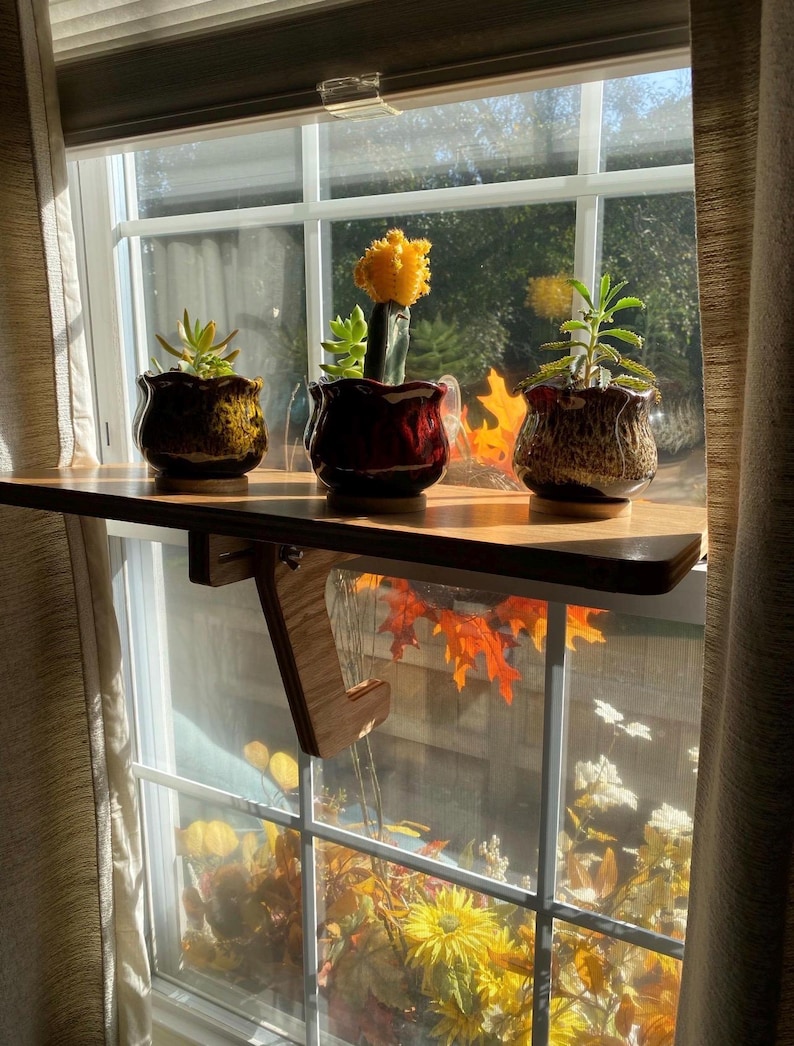 For the middle of the window, Oak Window Plant Shelf, Indoor Herb Garden, Easy Install image 16
