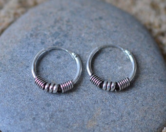 Sterling  Silver  925  Spring  Hoop  Sleeper  Earrings (10mm, 12mm, 14mm)