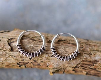 Pair  of  Sterling  Silver  925  Coil  Hoop  Sleeper  Earrings  (10mm, 12mm)