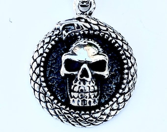 Sterling Silver 925 Skull In Dragon Pendant