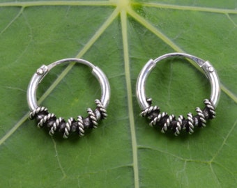 Sterling  Silver  925  Twisted  Coil  Hoop  Sleeper  Earrings (10mm,12mm,14mm)