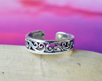 Sterling zilveren 925 verstelbare Swirl teenring