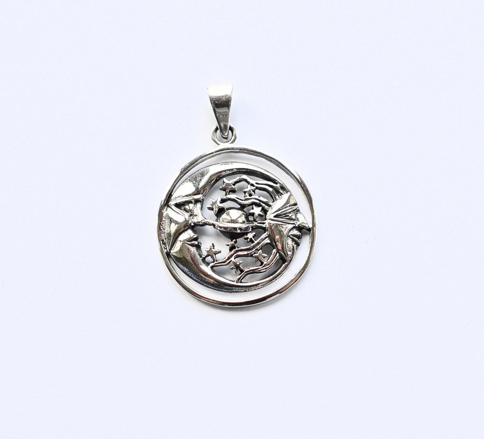 Sterling Silver 925 Sun Moon and Stars Pendant - Etsy