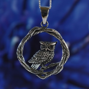 Sterling Silver 925 Perched Owl Pendant