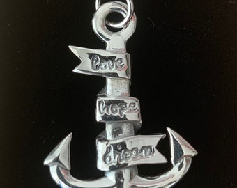 Sterling  Silver  925  Love , Hope ,Dream  Anchor  Pendant