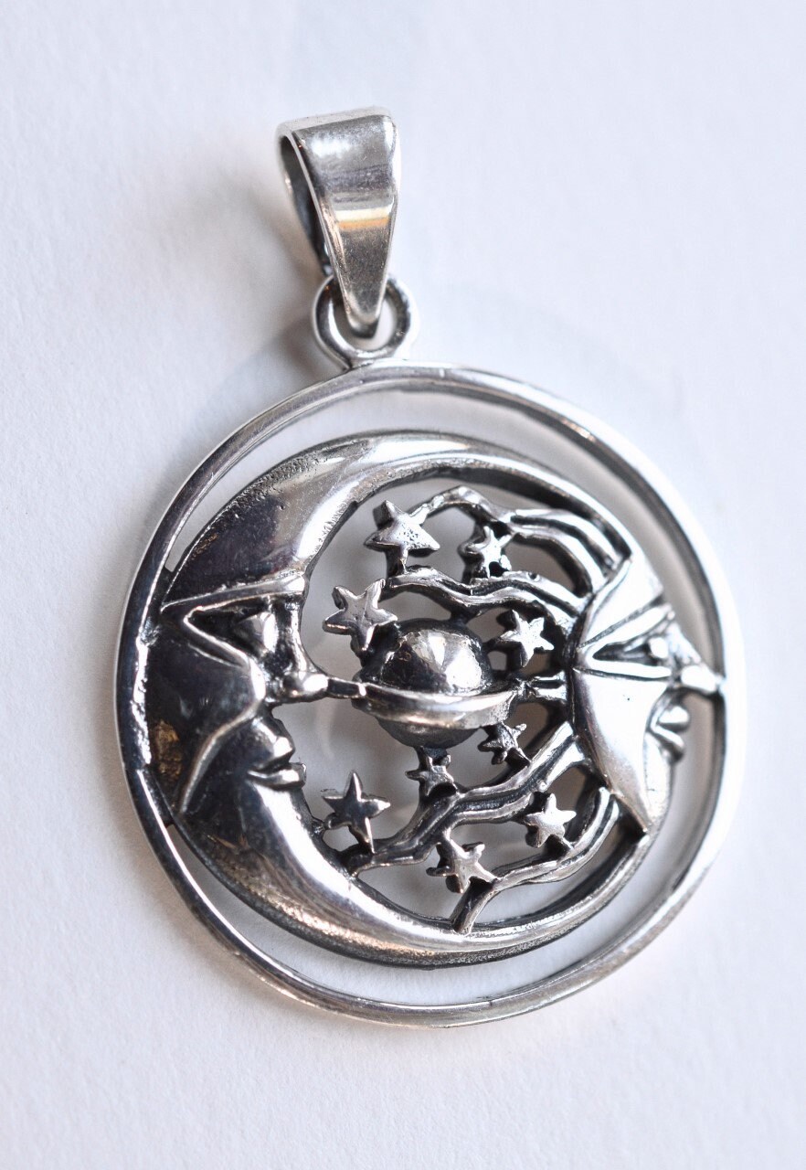 Sterling Silver 925 Sun, Moon and Stars Pendant ( Weighs 6.4 Grams ) - Etsy