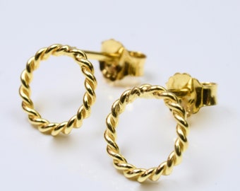 Gold  Plated  Sterling  Silver  925  Threaded  Hoop  Ear  Stud  Earrings