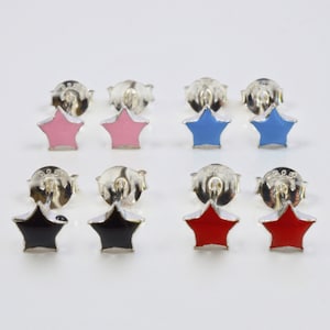 Sterling  Silver  925  Star  Stud  Earrings  (Pink, Blue, Black, Red)