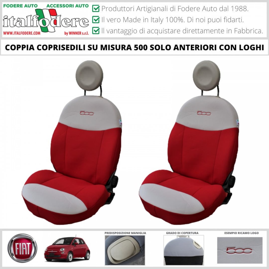 Seat Covers Fiat 500 Specific Made to Measure Covers Only Front RED / CREAM  