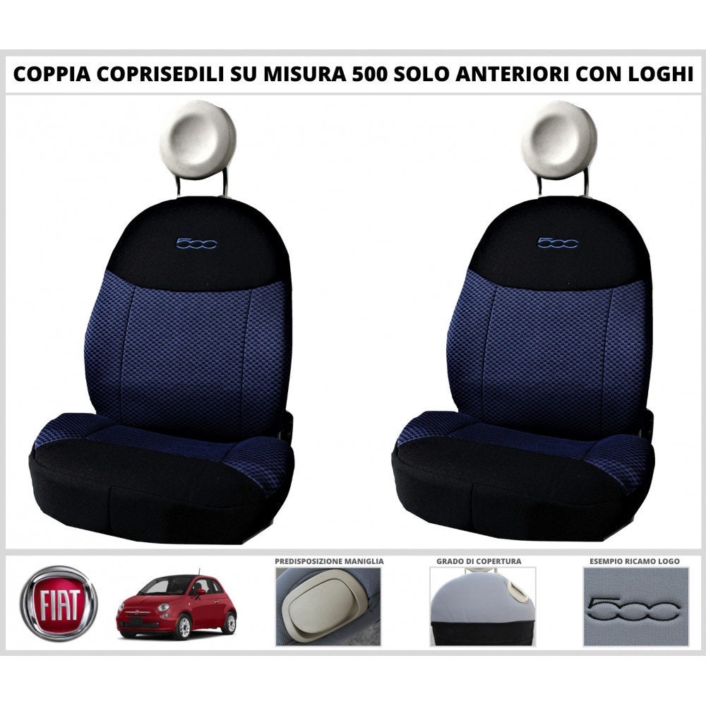 Protective seat cover seat protector for Fiat 500 500C 2007-2023 blue black