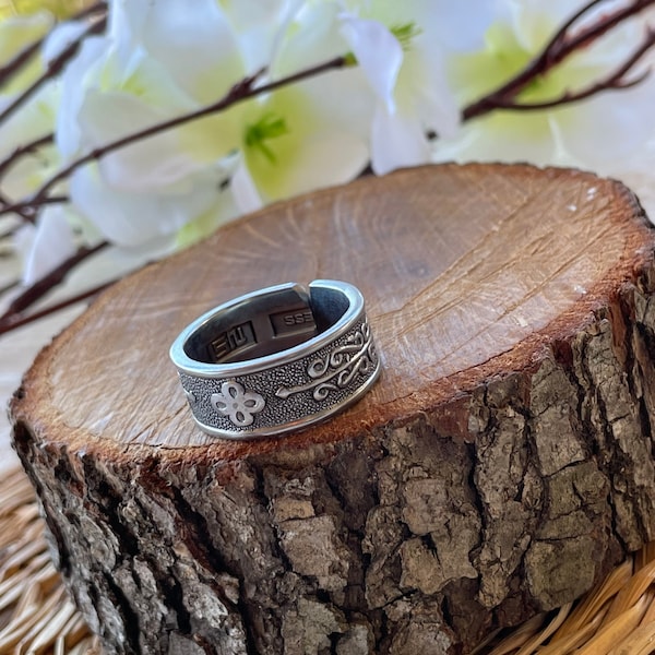 Spoon Ring, Stainless steel, Floral.