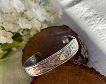 Spoon Cuff/Bracelet, Stainless steel, Tooled Scroll (SMALL WRIST)