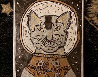 Astro Kitty Space Art Print – Whimsical Cat Astronaut Illustration