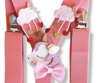 Hosenträger Mädchen Kinderhosenträger für Hosen und Rocks Mädchen Accessoire Gürtel Einhorn Wolken ab 1 bis 6 Jahre Alt 80 bis 126cm