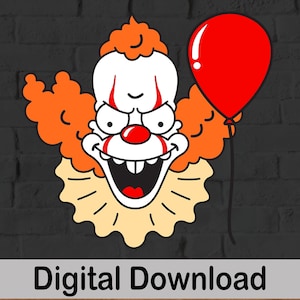 Palhaço estilo Halloween, imagem vetorial engraçada, arquivos SVG e PNG, 5 camadas, arquivo Cricut.