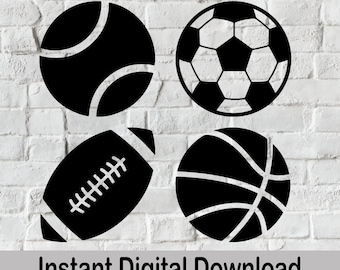 Sports Ball SVG Bundle: Football, Soccer, Basketball, Tennis (Digital Download)