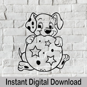 Dalmatian svg, Dog svg, Dalmatian cut file, Puppy outline svg, Puppy with Ball svg, Cute Puppy clipart, Instant Download, Puppy Clipart