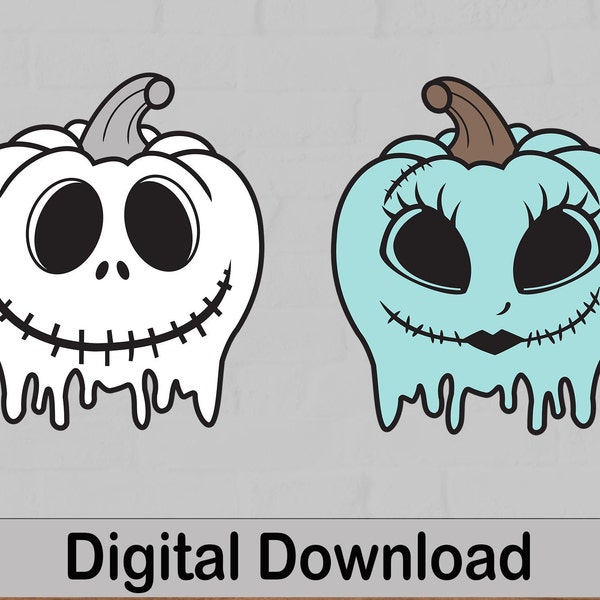 Halloween Jack And Sally Pumpkin Heads Vector Image, PNG And SVG Files, Cricut File.