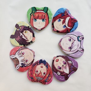 Uma Musume Pretty Derby holographic heart buttons | Racing Horse Girls heart shaped can badges button pins for ita bags