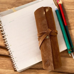 Handmade Suede Leather Pencil Case, Personalized Artist Organizer, Leather Pencil Case For Students, Back To School Gifts, Pencil Case