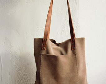 Slouch Bag.large TOTE Leather Bag in Dark BEIGE. Soft Natural Suede Leather Bag. Bohemian Bag. Light BROWN Suede Bag. Etsy