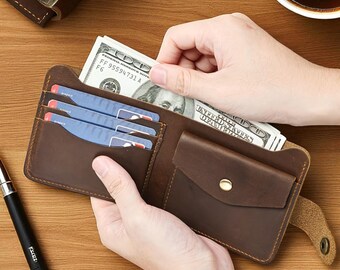 Handmade High Quality Leather Wallet, Leather Wallet With Snap Closure, Leather Wallet for Coins & Bills and Cards, Slim Bifold Card Holder