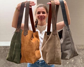 Ręcznie robiona szara skórzana mała torebka na ramię – miękka, luźna skórzana torba, minimalistyczna torebka na ramię dla kobiet, codzienna torba typu hobo