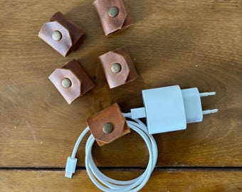 Organizador de cables de cuero (paquete de 5) - Hecho a mano