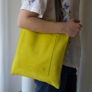 Yellow Suede Bag, Leather Tote Bag, Personalized Leather Bag, Suede Leather Tote Bag, Leather Shopping Bag, Leather Bag For Women