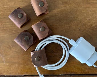 Handmade Leather Cable Organizer - Charger & Earphone Holder - Set of 5