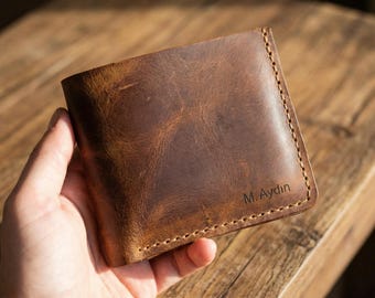 Personalized Leather Wallet for Men, Full Grain Leather Bifold
