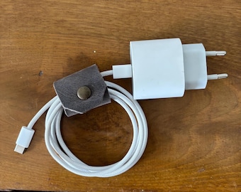 Gray Leather Cable Organizer: Handmade Cord Keeper, Earphone Holder - Set of 5