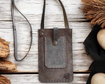 Personalized Gray Color Suede Leather, Custom Phone Bag Slim Mobile Phone Bag, Phone Shoulder Bag, Crossbody Bag for Mobile Phone Carrier
